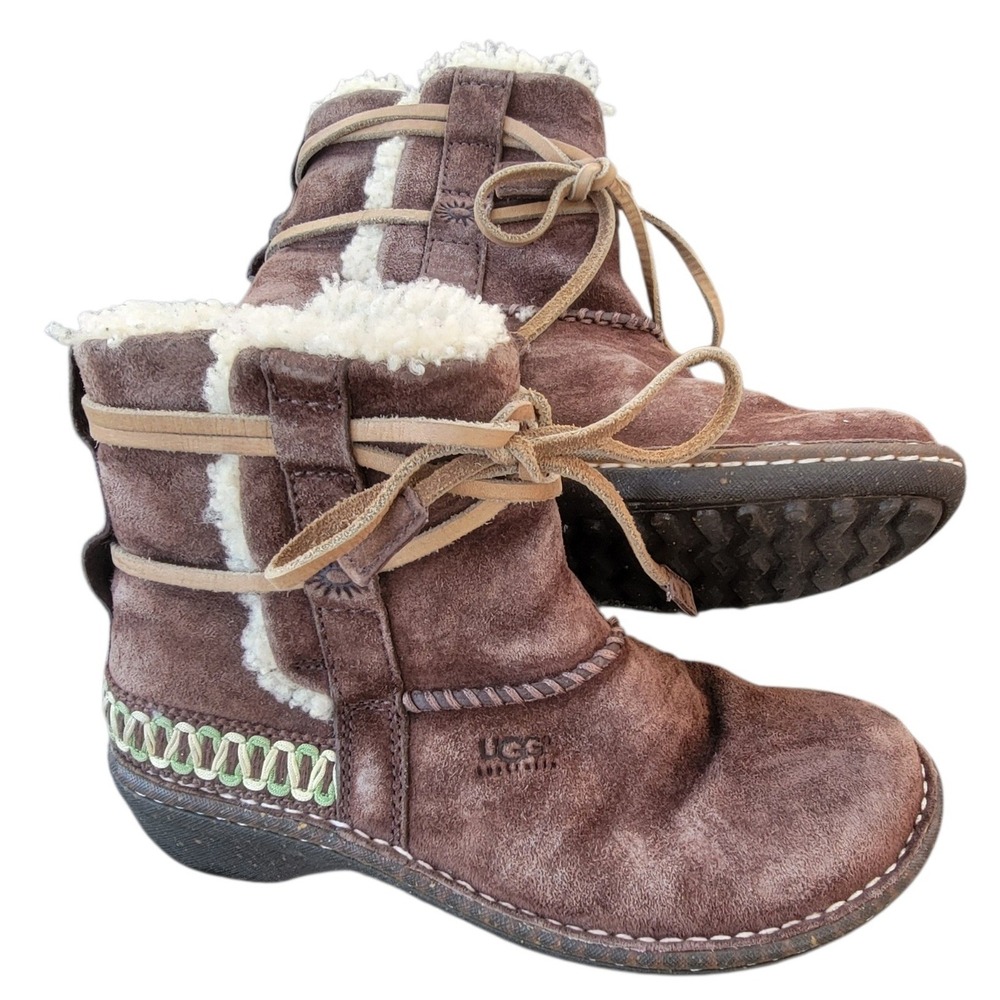 UGG Australia Sunburst Brown Suede Shearling Ankle Boots‎ 5174 Womens 7